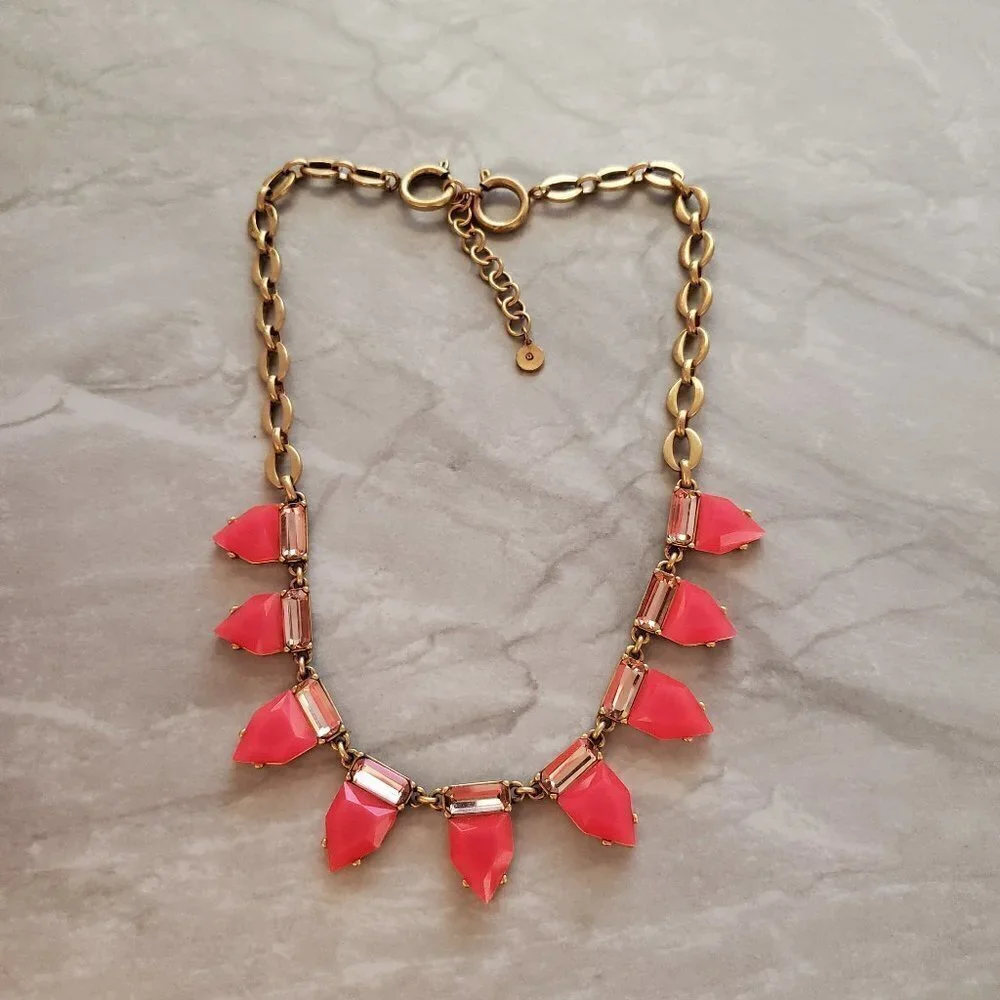🎀 Stella and Dot Hot Neon Rhinestones Crystals Vintage Antiqued Gold Statement